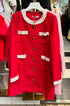Ladies Elegant Lacey Neck Border Tweed Dresses